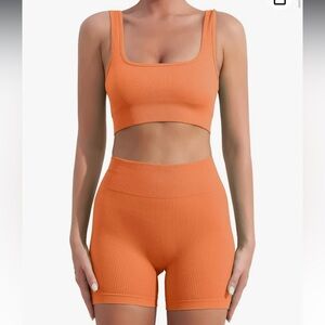 Dark Orange Ribbed Activewear Set XS
